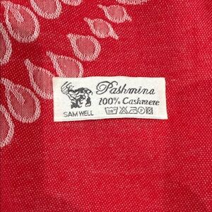 Sam Well Reversible Pashmina Scarf Red and White Patterned 100% Cashmere